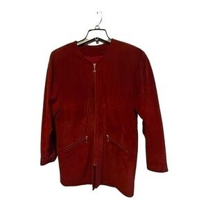 Danier Womens Deep Red Vintage Suede Jacket Genuine Leather Size Small